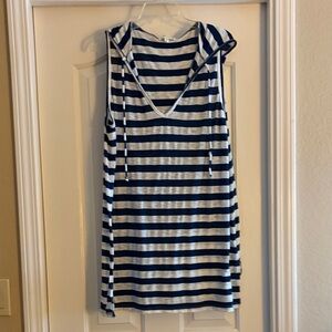 Miken Swim Striped Sleeveless Hooded Tunic beach cover in Navy White size xl